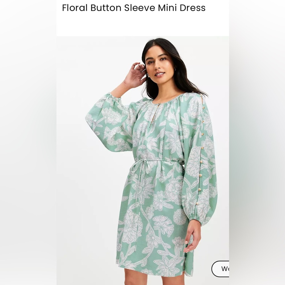 LOFT Green and White Long Sleeve Wrap Sundress